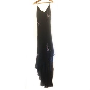 Vintage Silk Dress Cowl Neck Midi Embroidered